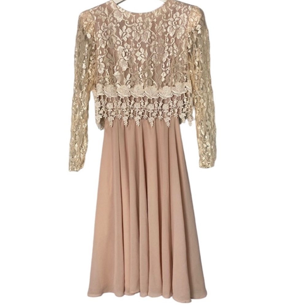 Ursula of Switzerland Vintage Lace/Chiffon Blush Fit & Flare Formal Dress 4P